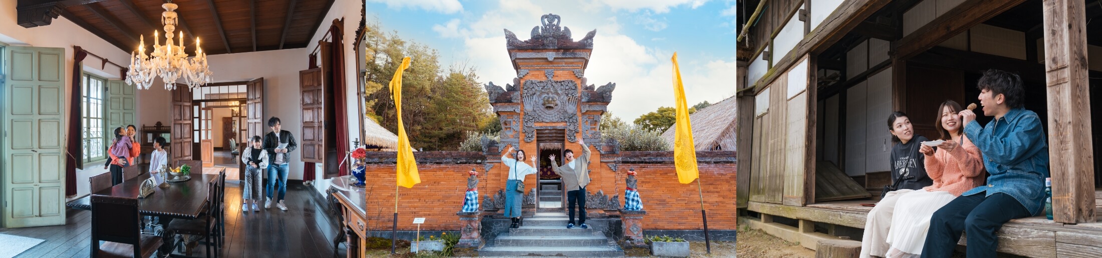 屋外展示を楽しむ人たち